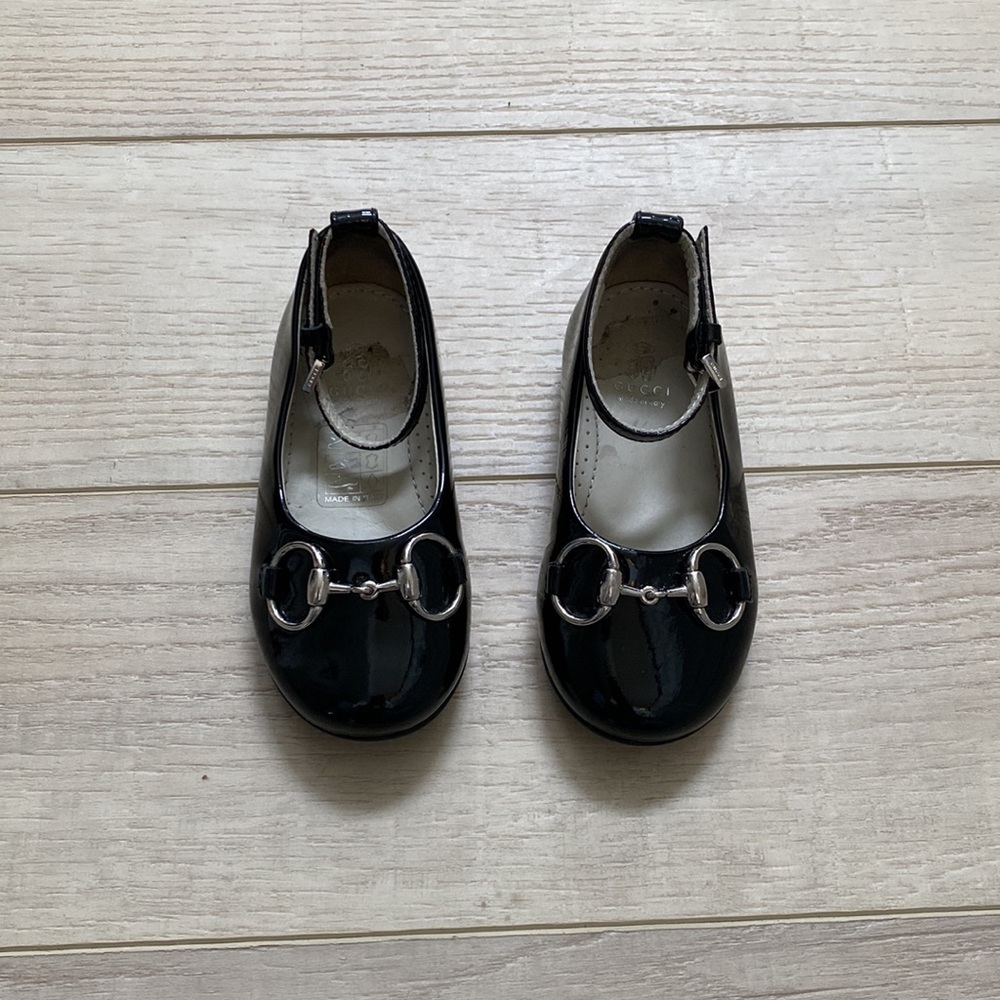 5.5 21 Gucci Black Horsebit Leather Toddler Mary Jane Shoes
